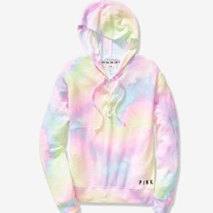 NEW! VS PINK Cozy Lace Up Hoodie - Rainbow Tie Dye